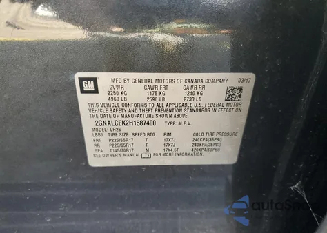 2017 Chevrolet Equinox Lt from USA, damaged, VIN 2GNALCEK2H1587400